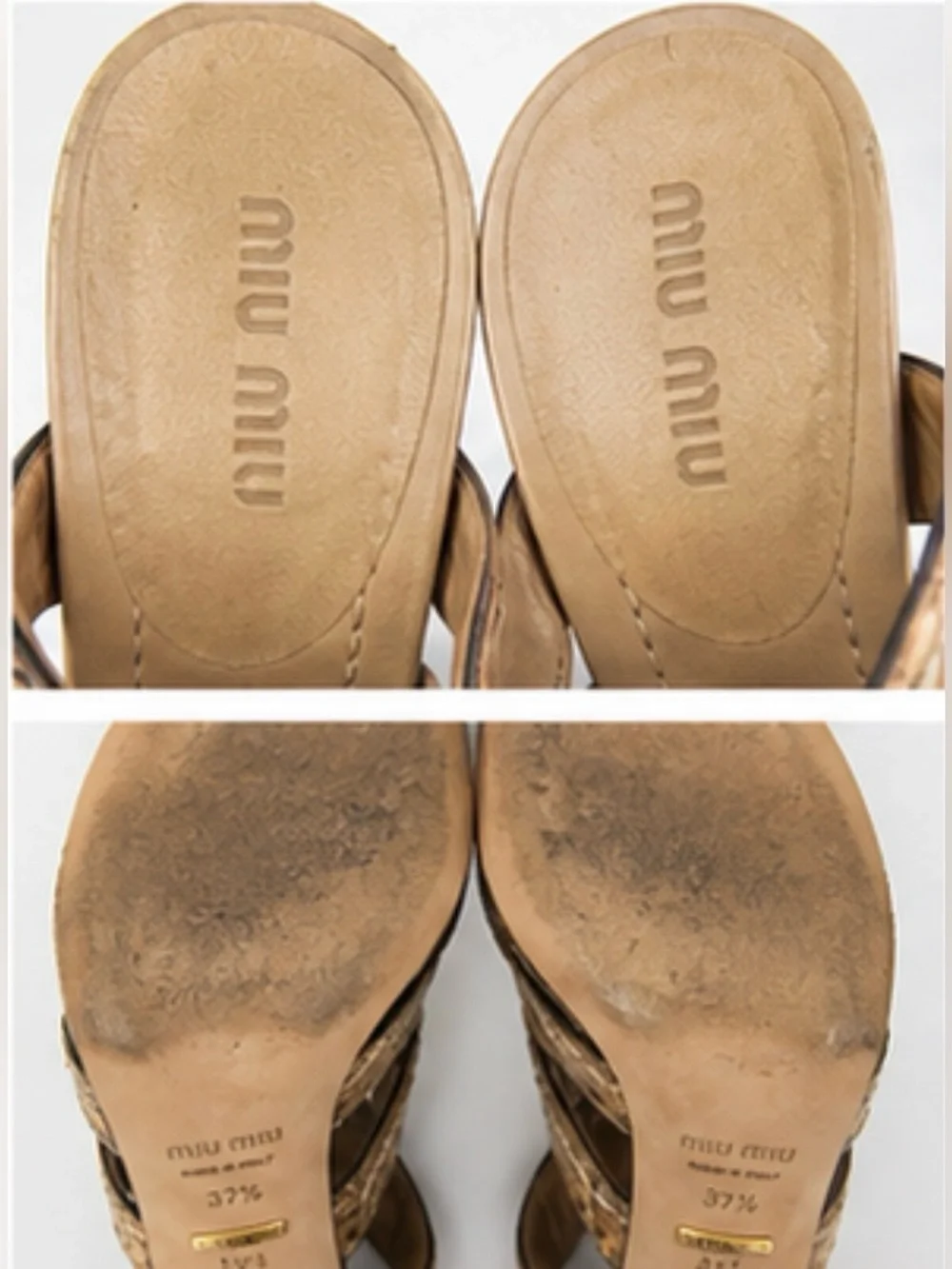 MIU MIU Genuine Snakeskin Platform Heels Sandals Size 37.5 Made in Italy